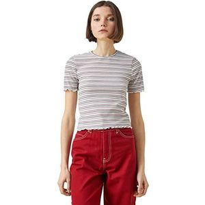 Koton Crop T-shirt met korte mouwen voor dames, ecru gestreept (18 V)