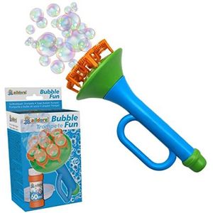 alldoro 60623 Fun zeepbellentrompet met zeepbellenvloeistof en 60 ml kom, Multi Bubble machine ca. 15,2 x 6,5 x 6,5 cm, voor kinderen vanaf 3 jaar, blauw/groen