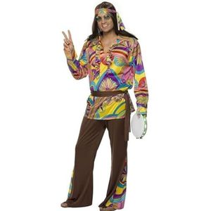 Smiffys hippie-kostuum, hippie, psychedelisch, heren, meerkleurig met broek, hemd, maat M