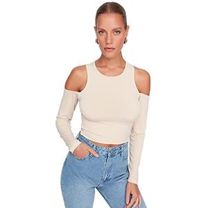 Trendyol Dames off-shoulder ronde hals gebreide blouse beige M, Beige