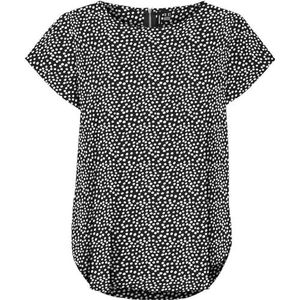 Vero Moda Vmsaki SS Zip Top AOP WVN GA Noos dames, Zwart/Aop: White Tiny Dots