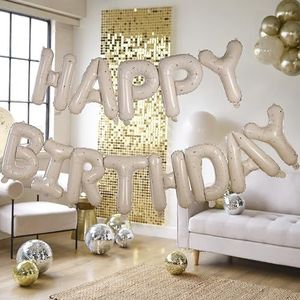 Ginger Ray Ballonnenslinger, aluminiumfolie, met opschrift Happy Birthday, crèmekleurig, 3 m, koord