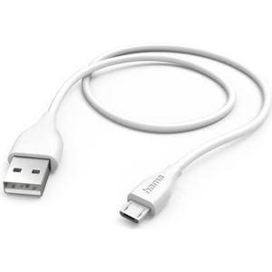 Hama Micro-USB-kabel (USB-A 2.0 mannelijk/micro-USB, snelle gegevensoverdrachtkabel, 480 Mbit/s, 1,5 m, voor Samsung Galaxy, PS4 controller, Huawei, Kindle, Nokia, Sony, LG, Xiaomi) wit