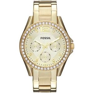 Fossil Riley dameshorloge, 38 mm, multifunctioneel kwartsuurwerk, roestvrijstalen armband, Goud, 38 mm