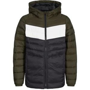 Jack & Jones Jjesprint Puffer Hood Jnr Gewatteerde jas voor jongens, zwart/detail: wit/roze blocking