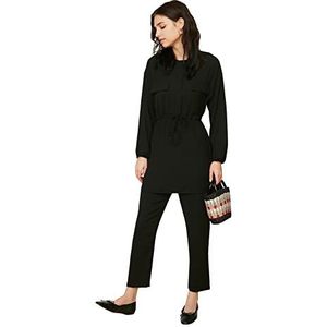 Trendyol Effen elastische taille gedetailleerd geweven shirt-broek, modieuze top bottom set hemd (2 stuks) dames, zwart, 72, zwart.