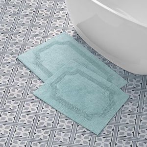 Laura Ashley Aqua omkeerbare badmat, katoen, 2 stuks