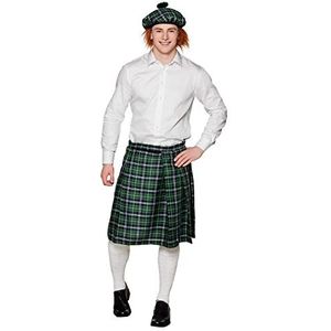 Boland - Schotse set voor heren - Groen geruit - Halflange kilt en barret met synthetisch haar - Hoekrok Schotse muts - St. Patrick - Carnavalskostuum - Themafeest, Groene tegels.