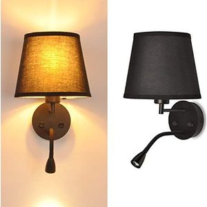 B·LED BARCELONA Led-wandlamp E27 met leeslamp, draaibaar, flexibel, 3 W, textieldisplay, schakelaar voor slaapkamer, hoofdeinde, woonkamer