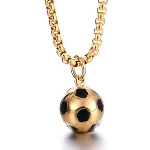 JTMKYO 1 x gouden halsketting met hanger in de vorm van een voetbal van roestvrij staal, halsketting met hanger in de vorm van een voetbal, modieuze en veelzijdige sieraden, verjaardagscadeau, Steen