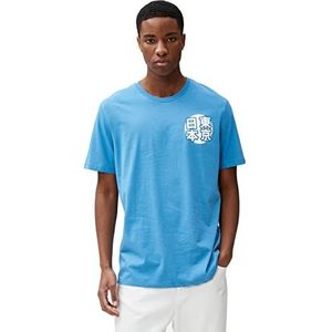 Koton Far East Printed Crew Neck T-shirt à manches courtes pour homme, Bleu (624), M