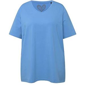 Ulla Popken T-shirt, A-lijn, V-hals, halbarm dames, Hemelsblauw
