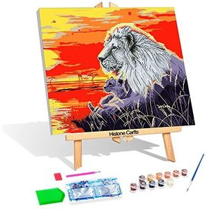 Diamond Painting & schilderen op nummer, 2-in-1 leeuwenset, knutselset om te schilderen met acrylverf en glitterstenen, voor kinderen vanaf 8 jaar