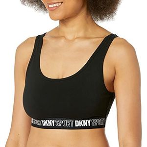 DKNY Sporttanktop voor dames, met elastisch buitenlogo en vierkante kraag, ondershirt, zwart.