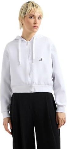 Armani Exchange Projet icône pour femme, petit logo brodé, sweat-shirt coupe courte, Blanc (Optic White), XS
