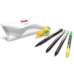 Pentel Set voor school / kantoor / Smart Working (2 x Energel Slim BL437 zwart, 1 x vulpotlood 0,5 mm, 1 x mini-plakband, 1 x markeerstift)