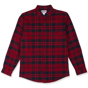 Amazon Essentials Flanellen overhemd met lange mouwen voor heren (verkrijgbaar in grote maat), geruite stof, rood, maat M