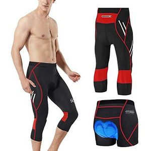 MEETWEE Fietsbroek heren 3/4 fietsbroek heren fietsbroek compressiebroek fietsbroek heren fietsbroek elastisch ademend 3D badstof gevoerd, Rood