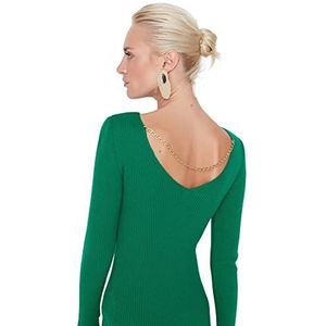Trendyol Dames Basic gebreide jurk midi-jurk groen M, Groen