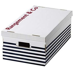 Compactor Set van 3 opbergdozen van karton, met handgrepen en deksel, stapelbaar, collectie zeeman blauw en wit
