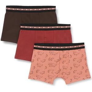 DIM Fashion Cotton Stretch x3 boxershorts voor jongens (3 stuks), Dinosaurus / bordeaux / chocolade