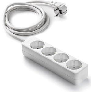 Witte stekkerdoos met 4 stopcontacten zonder schakelaar, 5 meter, max. 3680 W