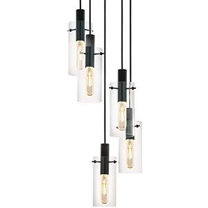 Eglo Rocamar Hanglamp, 5-lichts, modern, chroomkleurig en met helder glas, eettafellamp, woonkamerlamp, met E27-fitting