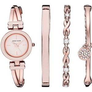 ANNE KLEIN Dameshorloge en armband versierd met hoogwaardige kristallen, kwartsuurwerk, Roségoud/roze., AK/3284LPST