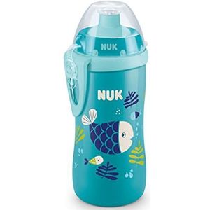 NUK Junior Cup leerfles met push-pull-drinksnavel | kameleon-effect | 300 ml | 18 maanden | lekvrij | met clip | BPA-vrij | vis (turquoise)