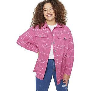 Trendyol Dameshemd geruit - Lange mouwen - Grote maat - Roze - Maat 26, roze, 54-Large, Roze