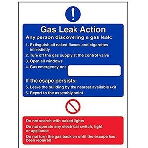 VSafety verkeersbord ""Gas Leak Action"" - staand formaat - 150 mm x 200 mm - 1 mm hard plastic