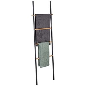 Relaxdays handdoekladder badkamer - antraciet - handdoekhouder metaal - decoratieve ladder