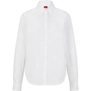 HUGO Het Essential T-shirt voor dames, regular fit, van stretchkatoen, met herzien logo, Wit.