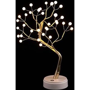 BAKAJI Tafellamp in de vorm van een bonsai-boom, 36 lampen, warm wit, nachtlampje, touch-functie, modern design, koperdraadstructuur, stroomvoorziening met USB-kabel of batterij in goudkleurig