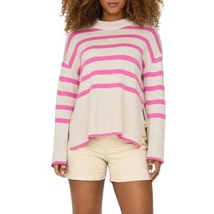 ONLY Onlhella Ls Pull ample à rayures et col rond Cc KNT pour femme, Bouleau/rayures : fraise lune, XS