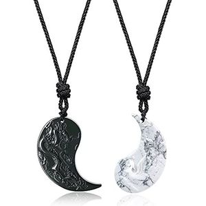 COAI Hanger voor koppels Yin Yang draak Phoenix Obsidiaan, Steen, obsidiaan en howliet