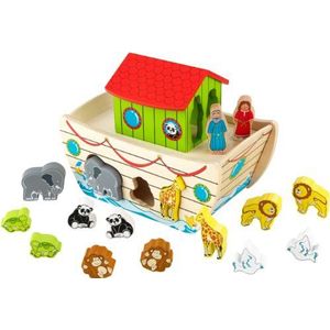 KidKraft Houten vormsorteerder Ark van Noach, kruipspel, puzzel voor de eerste leeftijd, speelgoed met dier- en bijbelmotieven, doopgeschenken voor jongens en meisjes, voor kinderen vanaf 1 jaar,
