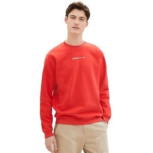 TOM TAILOR Denim Heren sweatshirt met ronde hals en kleine logo-print, 11487-clean rood, L, 11487-schoon rood