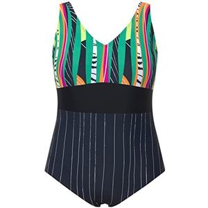 Ulla Popken Laura Recycling Surf Print Badpak Dames Badmode, zwart.