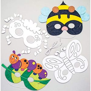 Baker Ross Voorgedrukte maskers om te kleuren, knutselsets voor kinderen om in te kleuren. (8 stuks)
