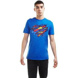 DC Comics Superman T-shirt voor heren met gescheurd logo Navy L, Navy Blauw