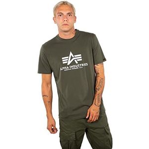 ALPHA INDUSTRIES Basic T-shirt met korte mouwen voor heren met klein Foil-Print Logo, Donker olijfgroen