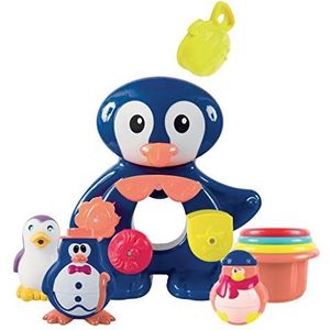 LUDI - Pinguïn badset – 1 watermolen, uittrekglazen, 3 kleine pinguïns – badspeelgoed voor baby's met zuignap – vanaf 10 maanden