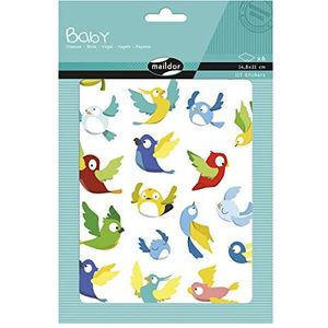 MAILDOR AE210C – zak met 6 stickers – babyvogels – decoratieve gummetjes – vanaf 2 jaar – groot formaat – creatieve vrije tijd voor kinderen – bord met 14,8 x 21 cm – 117 gummetjes