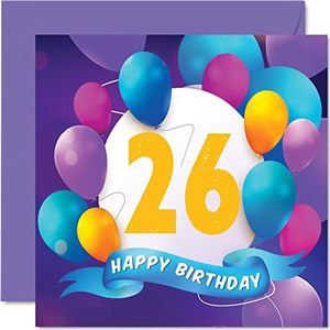 Stuff4 Verjaardagskaart 26 jaar voor mannen en vrouwen - Ballon Party - Verjaardagskaarten voor mannen en vrouwen 26 jaar, broer, zus, zoon, dochter, tante, oom, vriend, neef, 145 mm x 145 mm