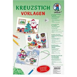 Ursus 21520099 - kruissteekmodel voor kinderen, 8 vellen met 16 verschillende motieven, ca. 18,5 x 13,2 cm, van 300 g/m² fotokarton, DIN A4 lasergegraveerd, incl. handleiding