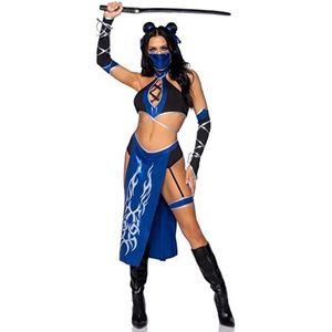 Leg Avenue 5 stuks Combat Ninja, inclusief keyhole halter crop top, panel rok met gebonden panty en garter, wafelhandschoenen, gezichtsmasker en haarties.