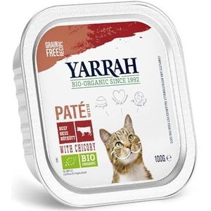 Yarrah 16 x 100 g biologisch kattenvoer, rundvlees en chiclof