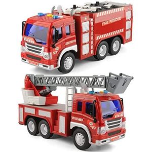 GizmoVine 2 stuks auto speelgoed voor 2 jaar oude jongens brandweerauto met lichten en geluiden, vroege educatie auto speelgoed traagheid voertuigen voor kinderen en peuters