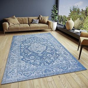 HANSE Home Mahat Klassiek oosters tapijt geweven met rand, vintage look, licht glanzend, platte stof voor slaapkamer, eetkamer, woonkamer, hal, lichtblauw, 80 x 165 cm